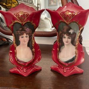 Antique china vases in red and gold